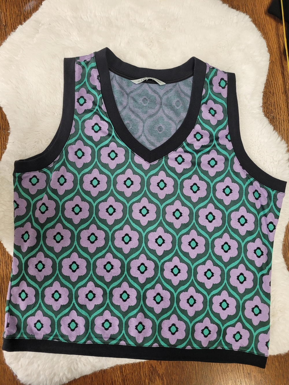 cleo Petites Knit Tank - Lavender, Teal & Black Trim